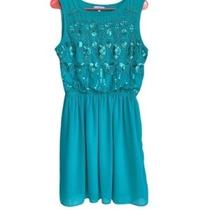 Jun & Ivy Francesca’s Teal Embellished Sequin Formal Mini Dress Large